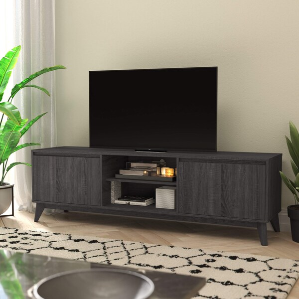 Flash Furniture Hatfield TV Stand in Black Wash for 65+ Inch TV's w/Adjust Center Shelf and Dual Soft Close Doors EM-TV1801-BK-GG - main
